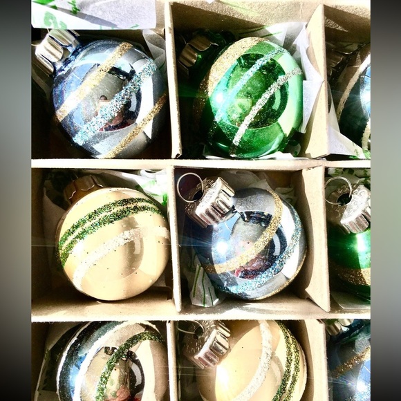 20 Radko Mini Glass Ball Christmas Ornaments Blue White Silver Glitter Stripes - Picture 4 of 8